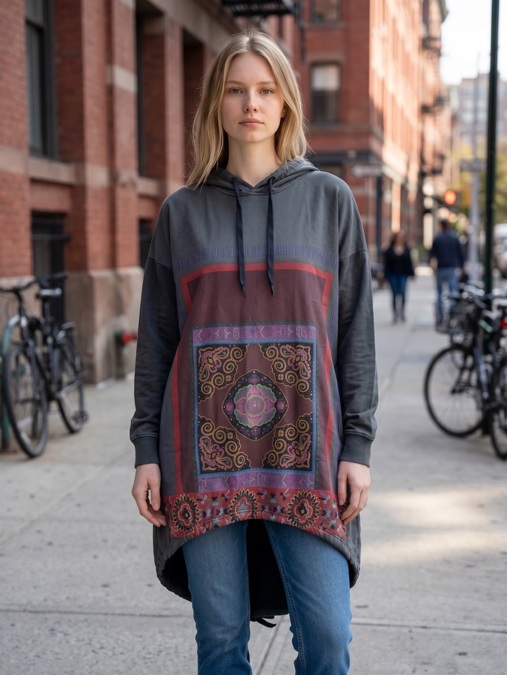 NWT New Duberess Casual Loose Ethnic Boho Cotton Hoodie Sweatshirt Dress XL